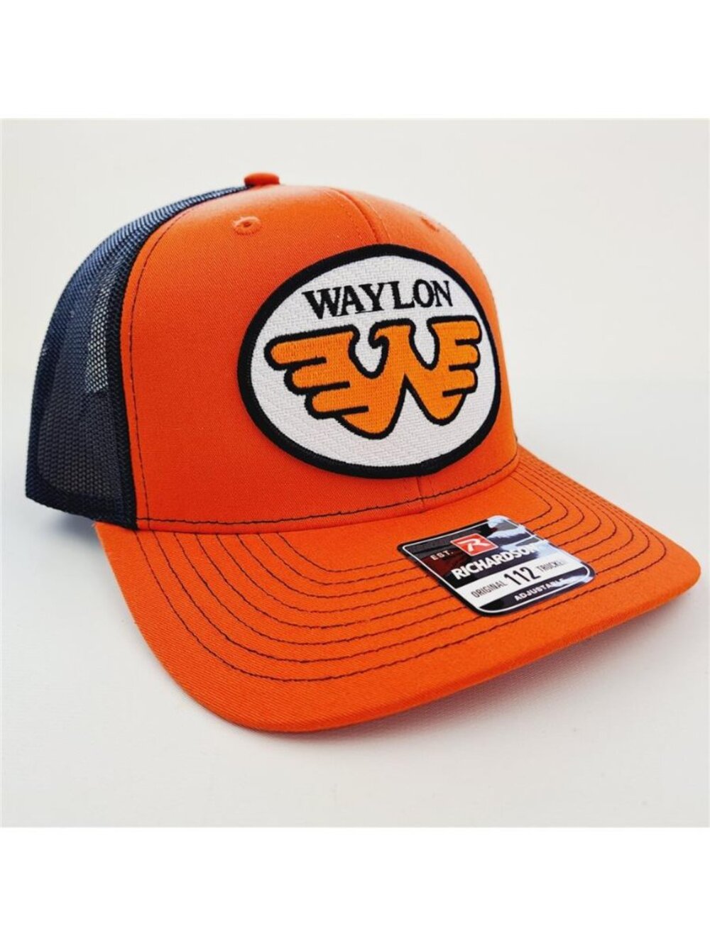 Waylon Jennings Patch Hat Orange Black Embroidered Trucker Snapback Cap Vintage - Picture 3 of 4